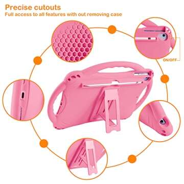 TopEsct Kids Case for iPad 6th/5th Generation, Silicone Shockproof Case for New iPad 2017/2018 9.7 inch with Tempered Glass Screen Protector and Strap, Cover for iPad Air & Air 2