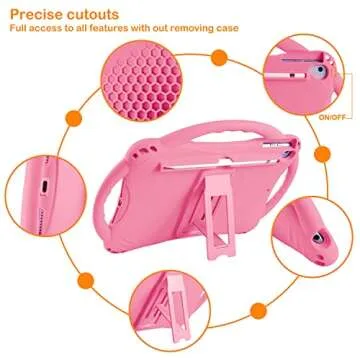 TopEsct Kids Case for iPad 6th/5th Generation, Silicone Shockproof Case for New iPad 2017/2018 9.7 inch with Tempered Glass Screen Protector and Strap, Cover for iPad Air & Air 2