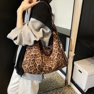 Trendy 2024 Leopard Print Suede Tote Bag for Women