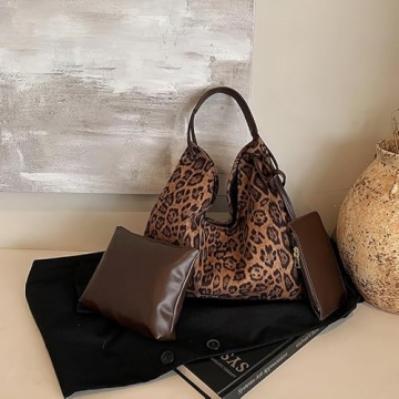 Trendy 2024 Leopard Print Suede Tote Bag for Women