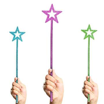 ArtCreativity Metallic Star Princess Magic Wand for Kids - Pack of 12 - Fairy Wand in 3 Vibrant Colors, Princess Party Birthday Favors, Costume Accessories for Boys and Girls, 14 Inch