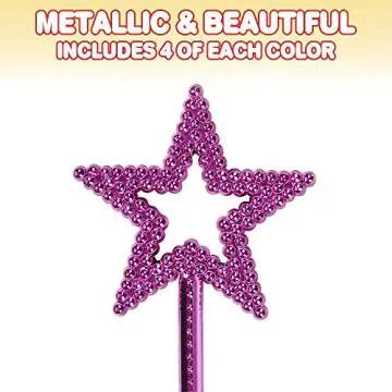 ArtCreativity Metallic Star Princess Magic Wand for Kids - Pack of 12 - Fairy Wand in 3 Vibrant Colors, Princess Party Birthday Favors, Costume Accessories for Boys and Girls, 14 Inch