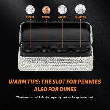 eing Coin Holder for Car,Bling Crystal Car Coin Change Organizer,Car Interior Accessory,Universal St...