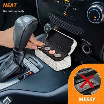 Stylish Coin Holder for Car with Bling Crystal Design