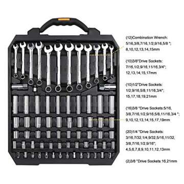 DEKOPRO 192 Piece Mechanics Tool Set Socket Wrench Set, Plastic Storage Case with Auto Repair Hand Tool Kit Wrench Tool Box Set