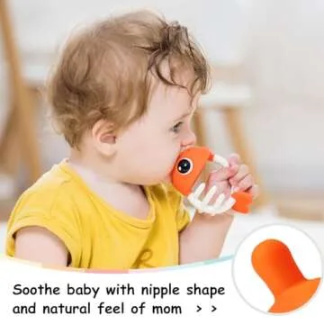 Mombella Clownfish Baby Teether Toys, Teething Toys for Babies 0 3 6 12 Months with Clip, Safe Soft Silicone Infant Teethers Toy 4-9 Months Old Soothing Sucking n Chew on Needs, Fun Gift for Newborn