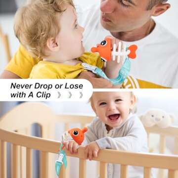 Mombella Clownfish Baby Teether Toys, Teething Toys for Babies 0 3 6 12 Months with Clip, Safe Soft Silicone Infant Teethers Toy 4-9 Months Old Soothing Sucking n Chew on Needs, Fun Gift for Newborn