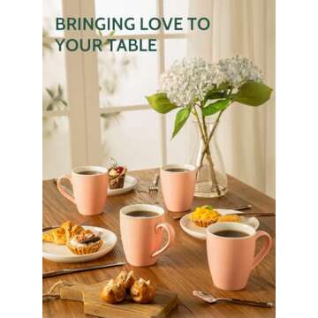 Sweese Porcelain Coffee Mugs - 16 Ounce (Top to the Rim) for Coffee, Latte, Tea, Cocoa, Set of 4, Pink