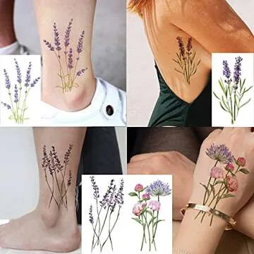 COKTAK 12Pieces/Lot 3D Watercolor Lavender Flower Temporary Tattoos For Women Body Art Arm Fake Flora Adults TattooSticker Waterproof Girls Tatoos