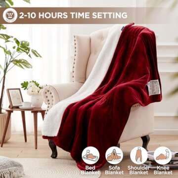 Westinghouse Heated Throw Blanket, Soft Flannel to Sherpa Electric Throw with 6 Heating Levels, 2-10 Hours Time Settings, Fast Heating, Machine Washable 50x60 Inch, Red