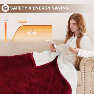 Westinghouse Heated Throw Blanket, Soft Flannel to Sherpa Electric Throw with 6 Heating Levels, 2-10 Hours Time Settings, Fast Heating, Machine Washable 50x60 Inch, Red