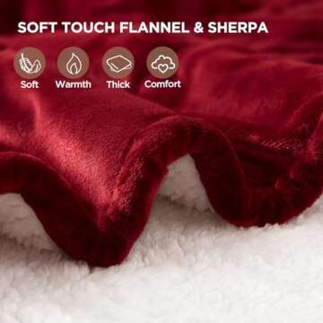 Westinghouse Heated Throw Blanket, Soft Flannel to Sherpa Electric Throw with 6 Heating Levels, 2-10 Hours Time Settings, Fast Heating, Machine Washable 50x60 Inch, Red