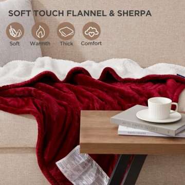 Westinghouse Heated Throw Blanket, Soft Flannel to Sherpa Electric Throw with 6 Heating Levels, 2-10 Hours Time Settings, Fast Heating, Machine Washable 50x60 Inch, Red