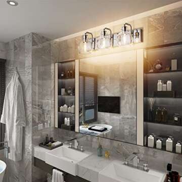 Tipace Modern Bathroom Vanity Lighting Fixtures 3-Lights Industrial Stainless Steel Chrome Finish wi...