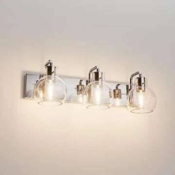 Tipace Modern Bathroom Vanity Lighting Fixtures 3-Lights Industrial Stainless Steel Chrome Finish with Globe Clear Glass Vanity Lights Farmhouse Bath Lighting(Exclude Bulb)