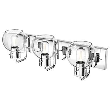 Tipace Modern Bathroom Vanity Lighting Fixtures 3-Lights Industrial Stainless Steel Chrome Finish with Globe Clear Glass Vanity Lights Farmhouse Bath Lighting(Exclude Bulb)
