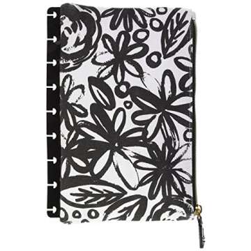 me & my BIG ideas Snap-In Pen Case - The Happy Planner Scrapbooking Supplies - Black & White Flowers - Fabric Zippered Pouch - Hold Pens, Pencils & Small Accessories - Snaps Into Your Happy Planner