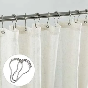 KOUFALL 80 Inch Long Shower Curtain,Natural Linen Waterproof Farmhouse Fabric Shower Curtains for Bathroom with Hooks Set,72 Wide by 80 in Length,Cream Beige