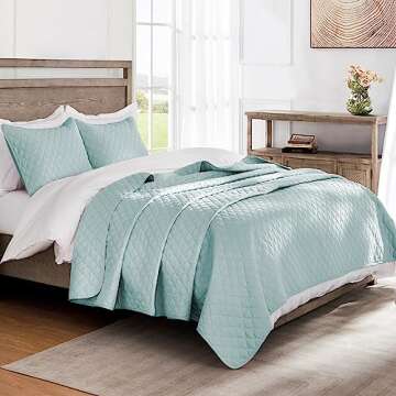 Exclusivo Mezcla Ultrasonic Reversible Twin Quilt Bedding Set with Pillow Sham, Lightweight Quilts T...