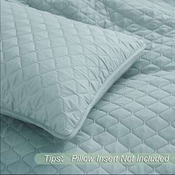 Exclusivo Mezcla Ultrasonic Reversible Twin Quilt Bedding Set with Pillow Sham, Lightweight Quilts Twin Size, Soft Bedspreads Bed Coverlets for All Seasons - (Aqua Blue, 68"x88")