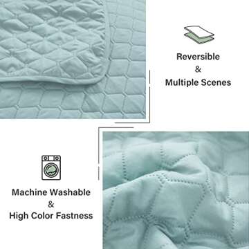 Exclusivo Mezcla Ultrasonic Reversible Twin Quilt Bedding Set with Pillow Sham, Lightweight Quilts Twin Size, Soft Bedspreads Bed Coverlets for All Seasons - (Aqua Blue, 68"x88")