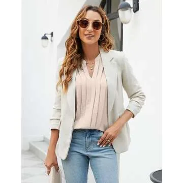 Blooming Jelly V Neck Pleated Blouses for Women