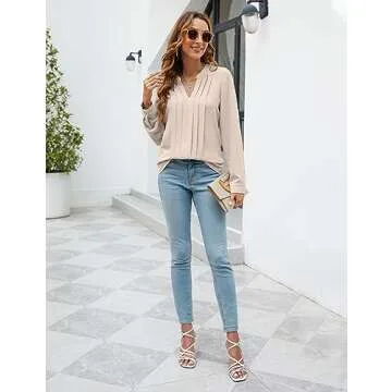 Blooming Jelly V Neck Pleated Blouses for Women