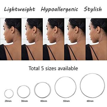 SWEETV Hypoallergenic 60MM Sterling Silver Large Hoops