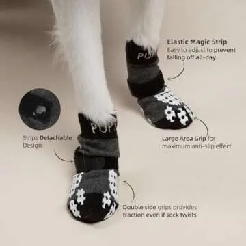 PUPTECK Anti-Slip Dog Socks with Double Sides Grips for Small Medium Large Dogs Hardwood Floors Prevents Licking, Dog Shoes for Hot Pavement Traction Control Paw Protector for Senior Dogs, Grey S