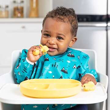 Bumkins Sleeved Bib for Girl or Boy, Baby and Toddler for 6-24 Mos, Essential Must Have for Eating, Feeding, Baby Led Weaning Supplies, Long Sleeve Mess Saving Food Catcher, Fabric, Outdoors Blue