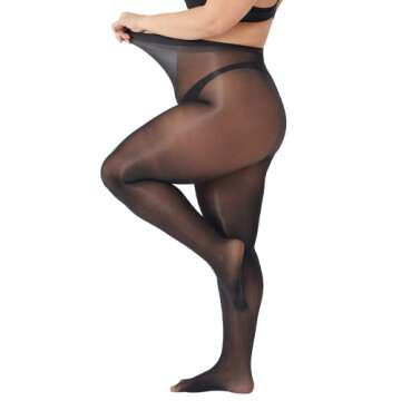 MANZI 2 Pairs Women's Plus Size Oil Shiny Sheer Pantyhose High Waist Shimmer Stockings Nylon Silky T...