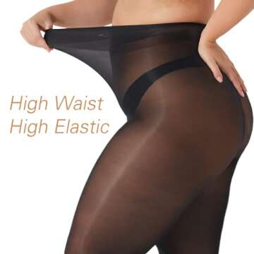 MANZI 2 Pairs Women's Plus Size Oil Shiny Sheer Pantyhose High Waist Shimmer Stockings Nylon Silky Tights Black XL-XXL