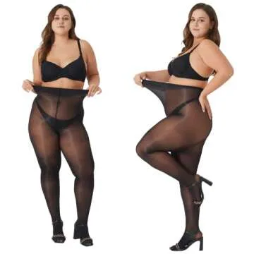 MANZI 2 Pairs Women's Plus Size Oil Shiny Sheer Pantyhose High Waist Shimmer Stockings Nylon Silky Tights Black XL-XXL