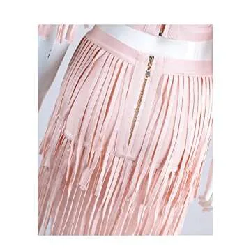 UONBOX Women's 1920s Vintage Cut Out Off Shoulder 2 Pcs Mini Party Tassel Bandage Dress