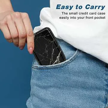 Atufsuat Credit Card Holder, Mini Aluminum Card Wallet RFID Blocking Slim Metal Hard Card Case for Women Men, Black Marble