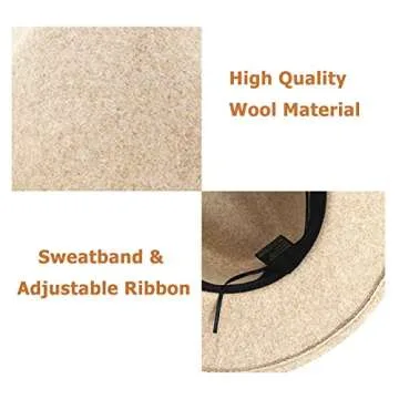 Lisianthus Womens Classic Wool Fedora with Belt Buckle Wide Brim Panama Hat B-Beige