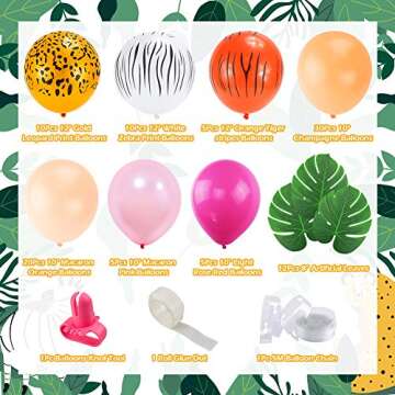 Jungle Safari Theme Balloon Garland Arch Kit, Pink Champagne Tropical Animal Balloons Garland for Gi...