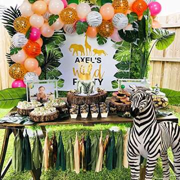 Jungle Safari Theme Balloon Garland Arch Kit, Pink Champagne Tropical Animal Balloons Garland for Girls Woodland Safari Animal Baby Shower Decoration Wild Jungle Birthday Party Supplies
