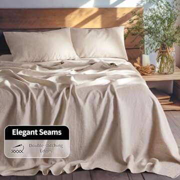 LBR02M 100% Linen Sheet Set Queen Size, Bed Sheets 4 Piece Sets, Solid Color Natural Flax Bed Sheets...