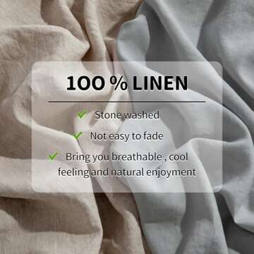 LBR02M 100% Linen Sheet Set Queen Size, Bed Sheets 4 Piece Sets, Solid Color Natural Flax Bed Sheets Soft Breathable Bedding,16" Deep Pocket,All Season (Queen, Linen)