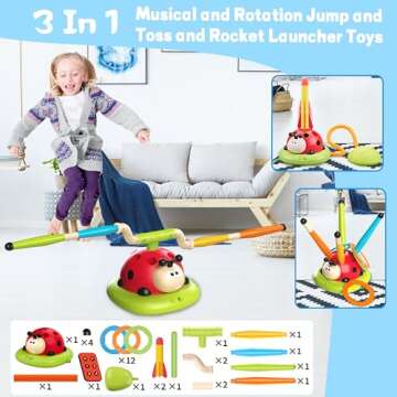 Engfa 3 In 1 Musical Jump, Toss Ring Game Toys, Stomping Launch Rocket Launcher for Kids Toys for Gi...
