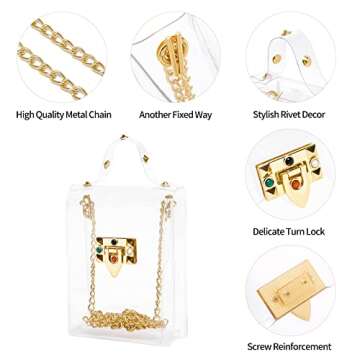 Clear Purse Stadium Approved For Women Small Clear Plastic Bag Cute Clear Clutch Mini Handbag Crossbody See Through Shoulder Bag With Chain Rivet Decor For Concerts Work Sports Fan Events Daily Use