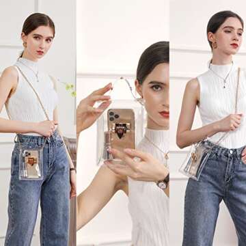 Clear Purse Stadium Approved For Women Small Clear Plastic Bag Cute Clear Clutch Mini Handbag Crossbody See Through Shoulder Bag With Chain Rivet Decor For Concerts Work Sports Fan Events Daily Use