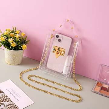 Clear Purse Stadium Approved For Women Small Clear Plastic Bag Cute Clear Clutch Mini Handbag Crossbody See Through Shoulder Bag With Chain Rivet Decor For Concerts Work Sports Fan Events Daily Use