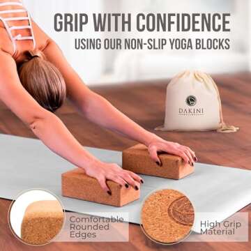 Cork Yoga Blocks 2 Pack with Strap- 9x6x3 Inch Natural Yoga Block Set of 2- Pilates Props and Accessories - High Density Cork Bricks For Exercise