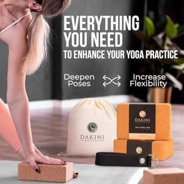 Cork Yoga Blocks 2 Pack with Strap- 9x6x3 Inch Natural Yoga Block Set of 2- Pilates Props and Accessories - High Density Cork Bricks For Exercise
