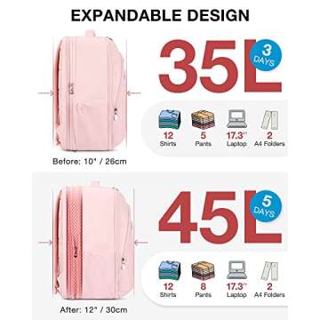 BAGSMART Travel Laptop Backpack Women 17.3 Inch Laptop Backpack Water Resistant Casual Daypack Large Backpack for Business Work Computer Backpack College Bookbag Women Pink