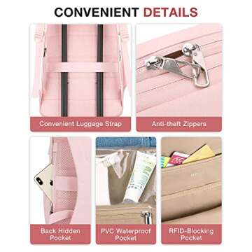 BAGSMART Travel Laptop Backpack Women 17.3 Inch Laptop Backpack Water Resistant Casual Daypack Large Backpack for Business Work Computer Backpack College Bookbag Women Pink