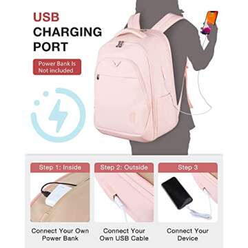 BAGSMART Travel Laptop Backpack Women 17.3 Inch Laptop Backpack Water Resistant Casual Daypack Large Backpack for Business Work Computer Backpack College Bookbag Women Pink