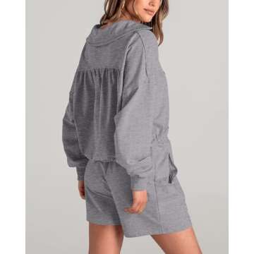 WICIWI Women's 2 Piece Outfits Cotton Tracksuit Long Sleeve Top Shorts Sets With Pocket Lounge Wear Fall Sweatsuits 2024